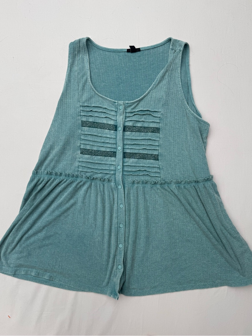 torrid Teal Ribbed Button-Front Tank with Pintuck Detail